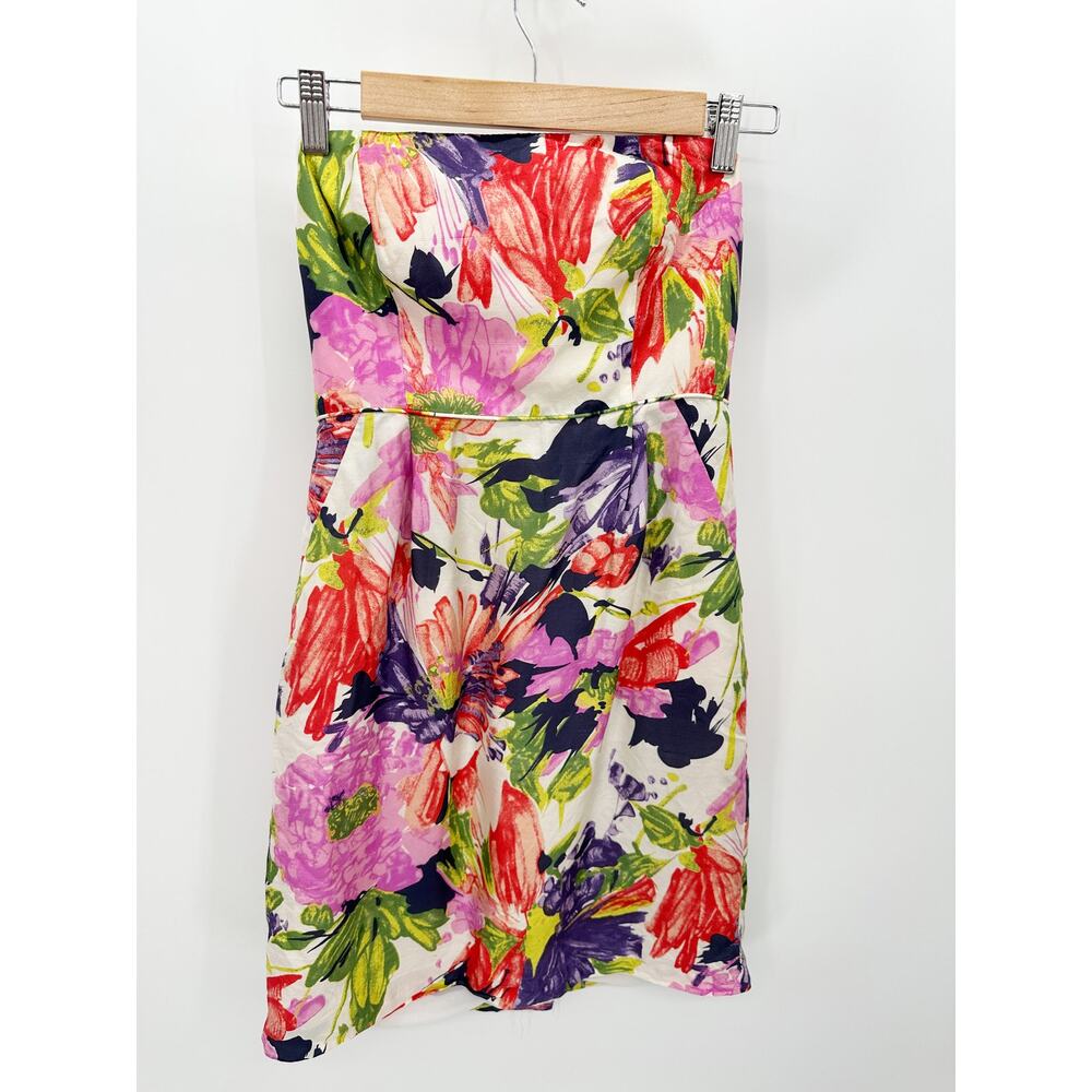 J.Crew Floral Silk Strapless Dress Women‎ Sz 0 Cocktail Tea Party Summer Bridal